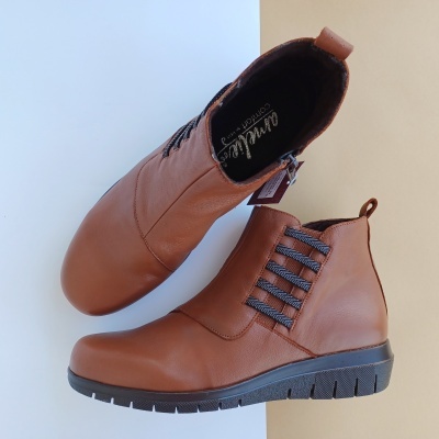 Bota Confortável Pele Elásticos Castanha Bota Confortável Pele Elásticos Castanha