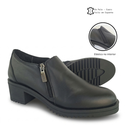 Sapato Conforto Pele Salto Médio Preto | Valéria's