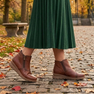 Bota Confortável em Pele Camel Valeria's