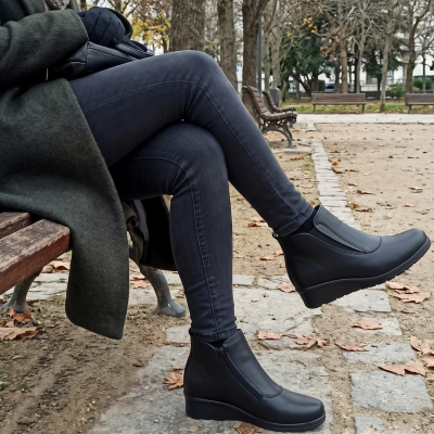Bota Confortável em Pele Elástico Preta Drakart