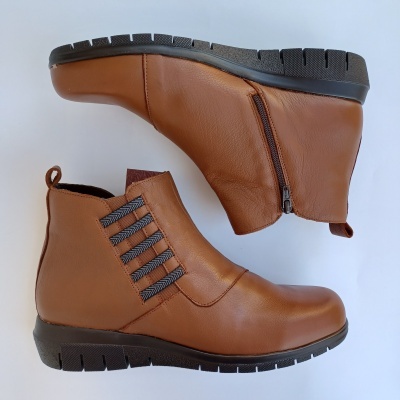 Bota Confortável Pele Elásticos Castanha Bota Confortável Pele Elásticos Castanha