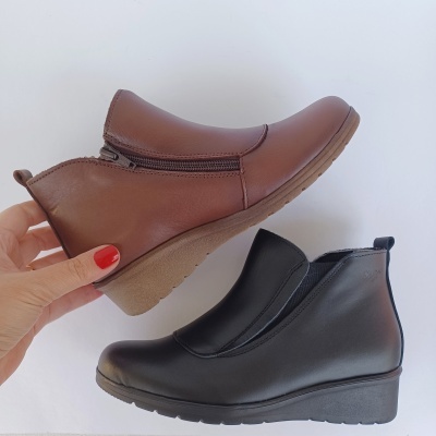 Bota Confortável em Pele Elástico Castanha Drakart Bota Confortável em Pele Elástico Castanha Drakart