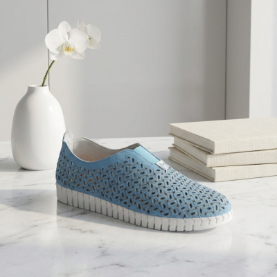 Sapatilha Confortável Pele Love Comfort Azul (pés magros)