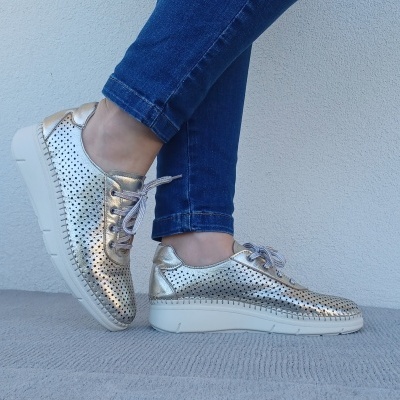 Sapatilha Confortável Anatómica Pele Prata Sapatilha Confortável Anatómica Pele Prata