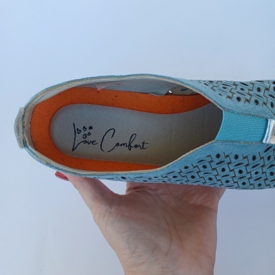 Sapatilha Confortável Pele Love Comfort Azul (pés magros)