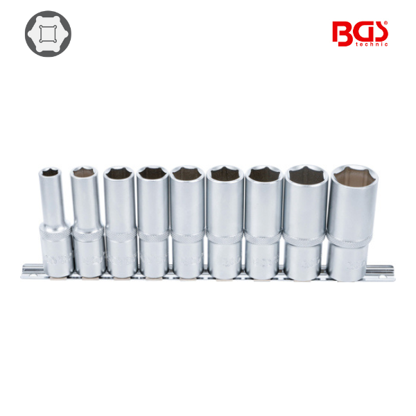 Chaves de caixa sextavada, longas 1/2" | 10 - 24 mm | 9 peças