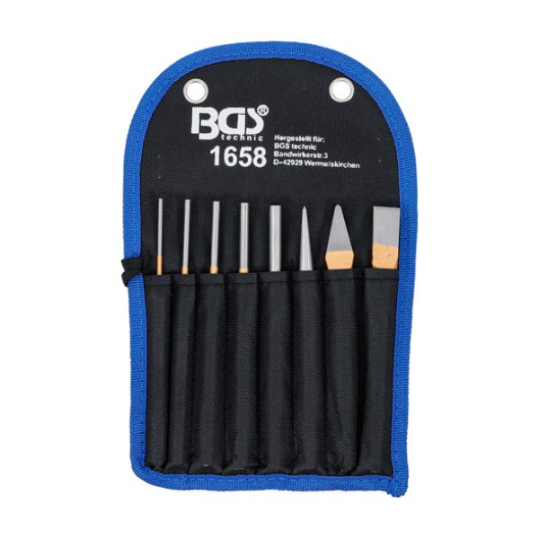 Jogo de punções | 150 mm | incl. cinzel + punção marcador | 8 peças