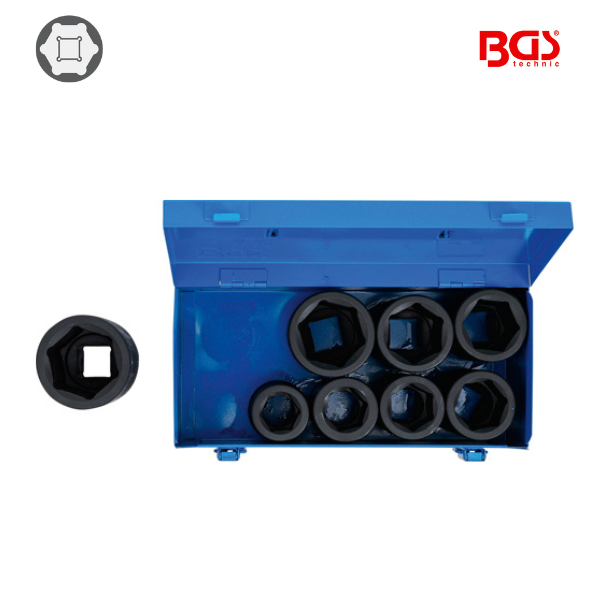 Chaves de caixa de impacto sextavada 1"  longas | 27 - 50 mm | 8 peças