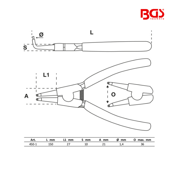 Alicate de freios | curvo | freios externos | 150 mm