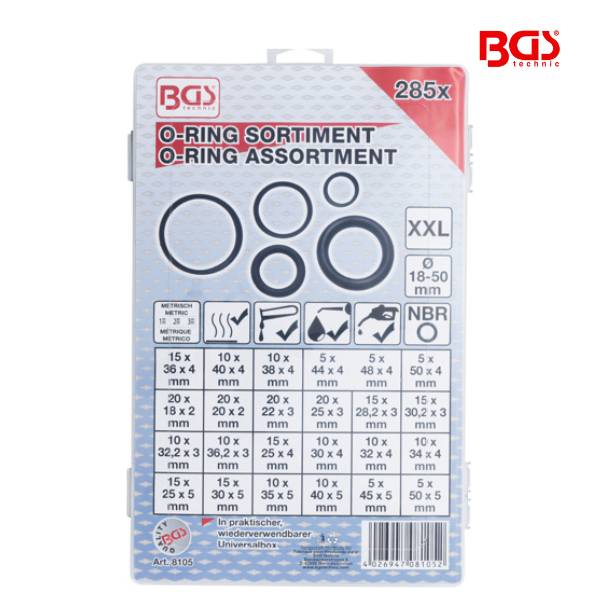 Sortido de o-rings | XXL | Ø 18 - 50 mm | 285 peças