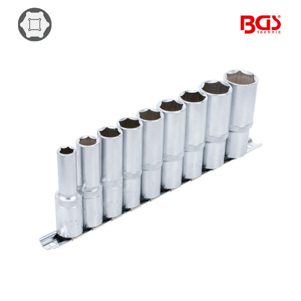 Chaves de caixa sextavada, longas 1/2" | 10 - 24 mm | 9 peças