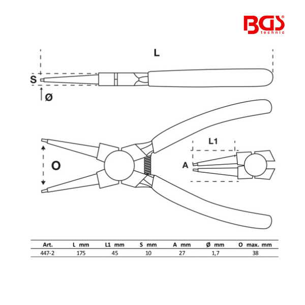Alicate de freios | reto | freios internos | 175 mm