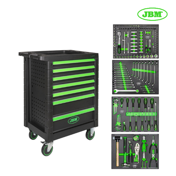 Carrinho de ferramentas com 7 gavetas | Verde