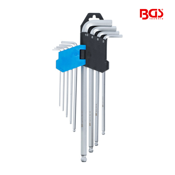 Chaves Allen | extra longas | Sextavado com cabeça esférica de 1,5 - 10 mm | 9 peças