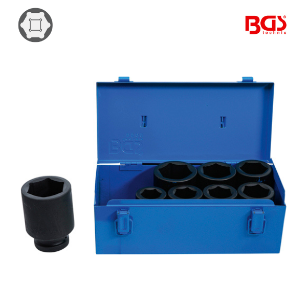 Chaves de caixa de impacto sextavada 1"  longas | 27 - 50 mm | 8 peças