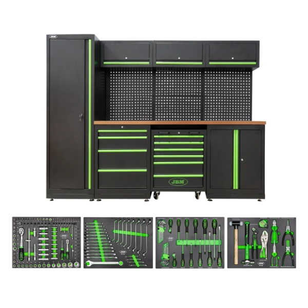 Armário para oficina com tampo de madeira + 172 ferramentas