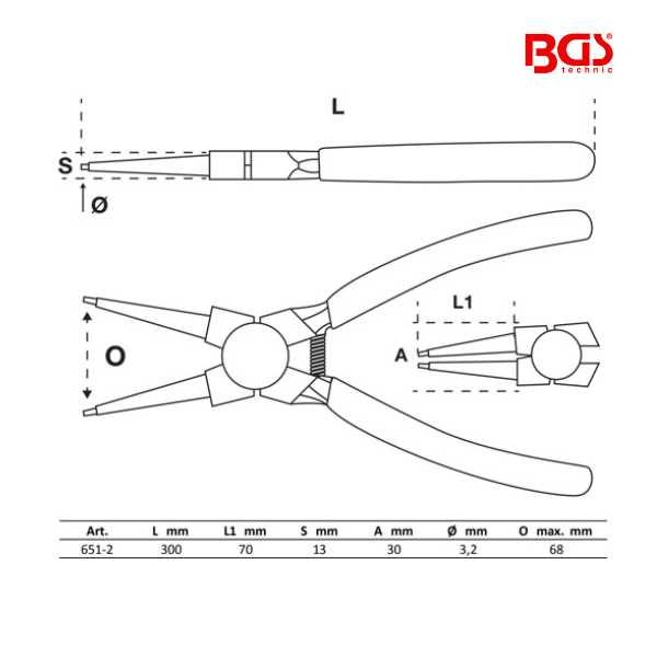 Alicate de freios | reto | freios internos | 300 mm