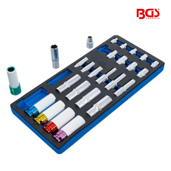 Chaves de caixa sextavada / perfil E    1/4" - 3/8" - 1/2" | 26 peças