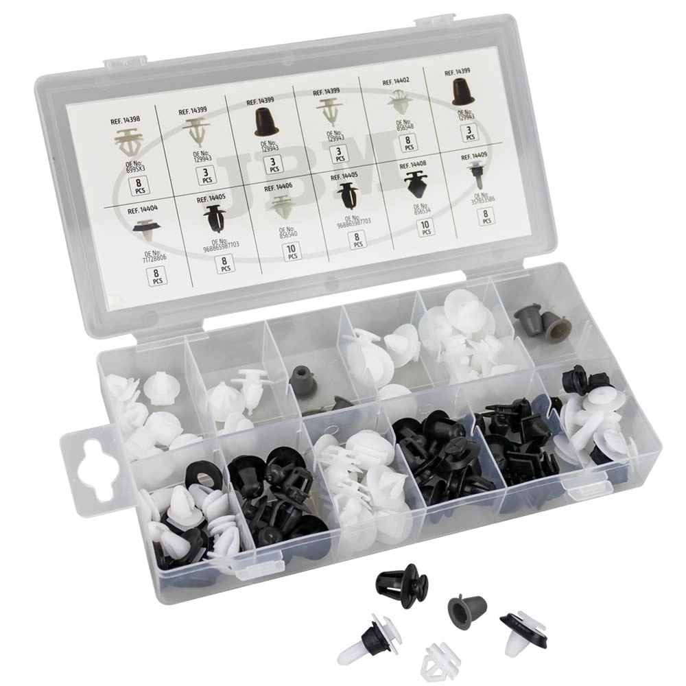 Sortido de clips para molduras Peugeot / Citroên | 80 peças