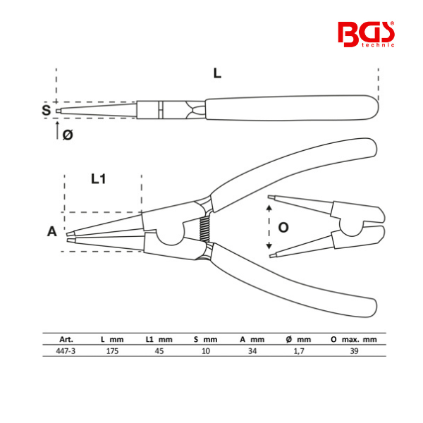 Alicate de freios | reto | freios externos | 175 mm
