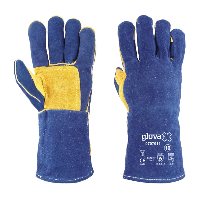 Luva Soldador Crute Azul Kevlar Forro 35 cm