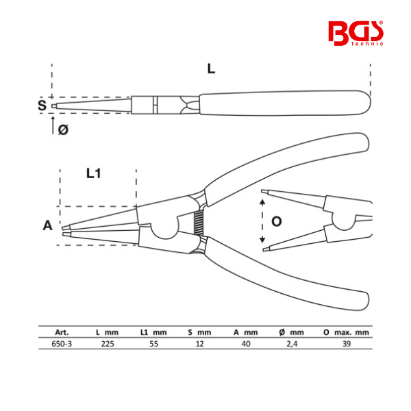Alicate de freios | reto | freios externos | 225 mm