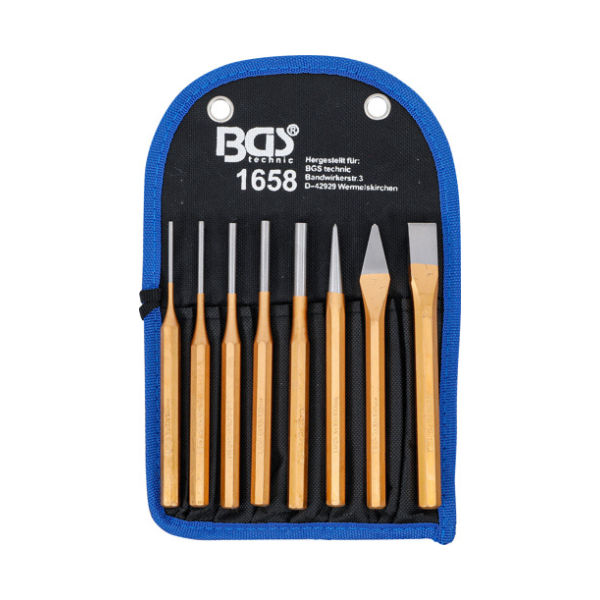 Jogo de punções | 150 mm | incl. cinzel + punção marcador | 8 peças