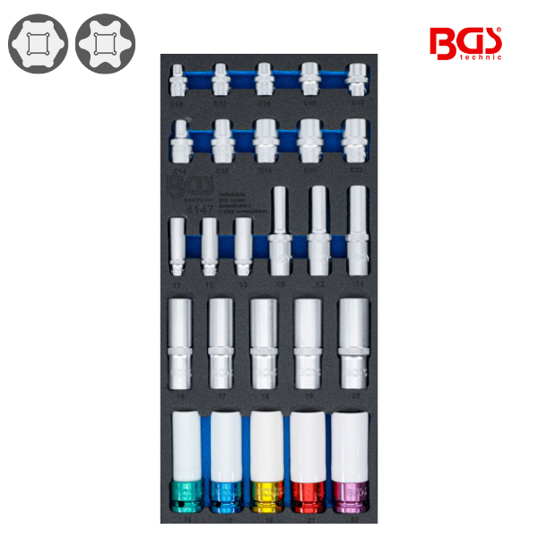 Chaves de caixa sextavada / perfil E    1/4" - 3/8" - 1/2" | 26 peças