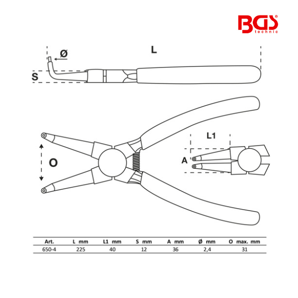 Alicate de freios | curvo | freios internos | 225 mm