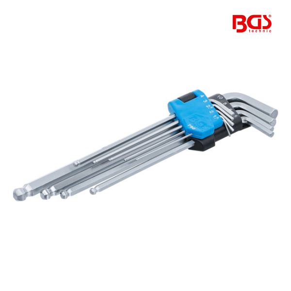 Chaves Allen | extra longas | Sextavado com cabeça esférica de 1,5 - 10 mm | 9 peças