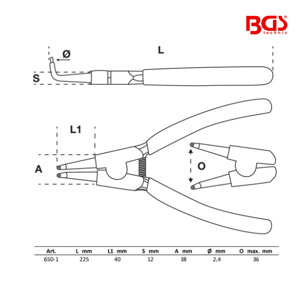 Alicate de freios | curvo | freios externos | 225 mm