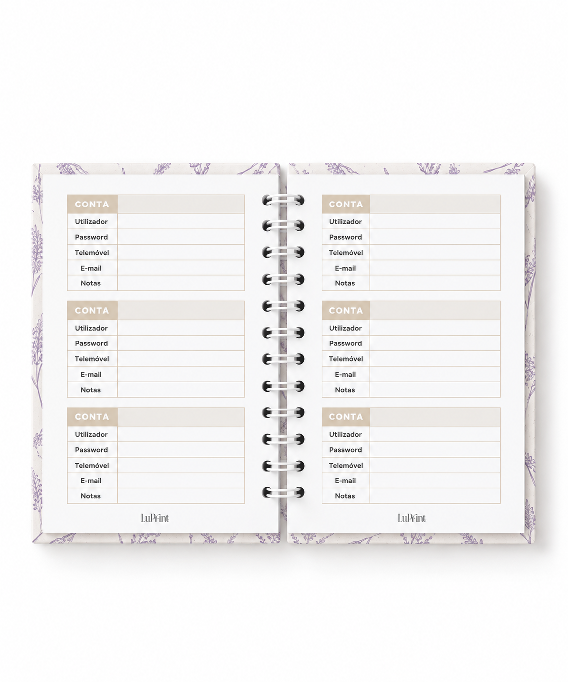 Caderno Passwords - Lavanda