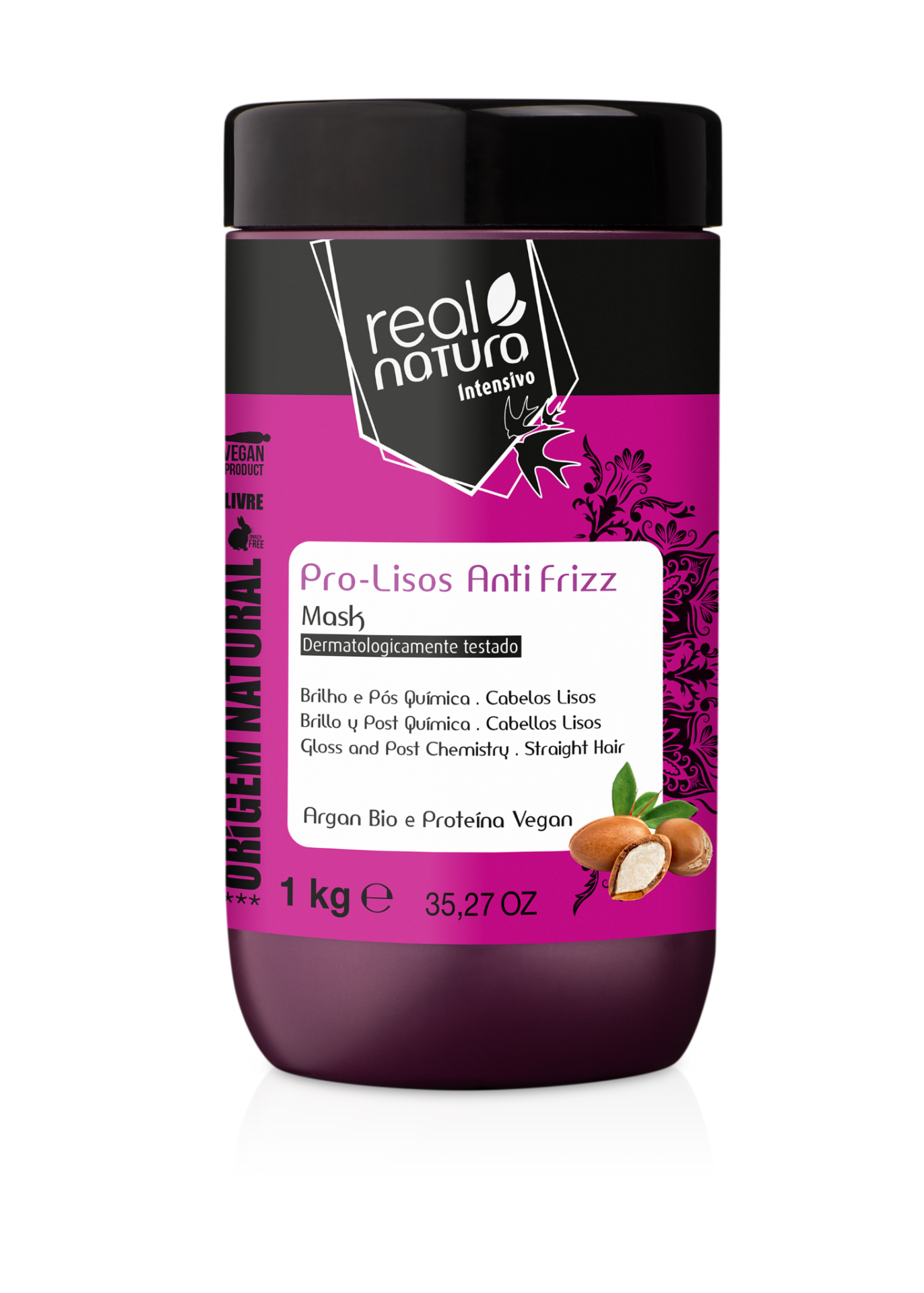 Real Natura Máscara Sem Sal Pro-Lisos Anti Frizz Argan 1kg