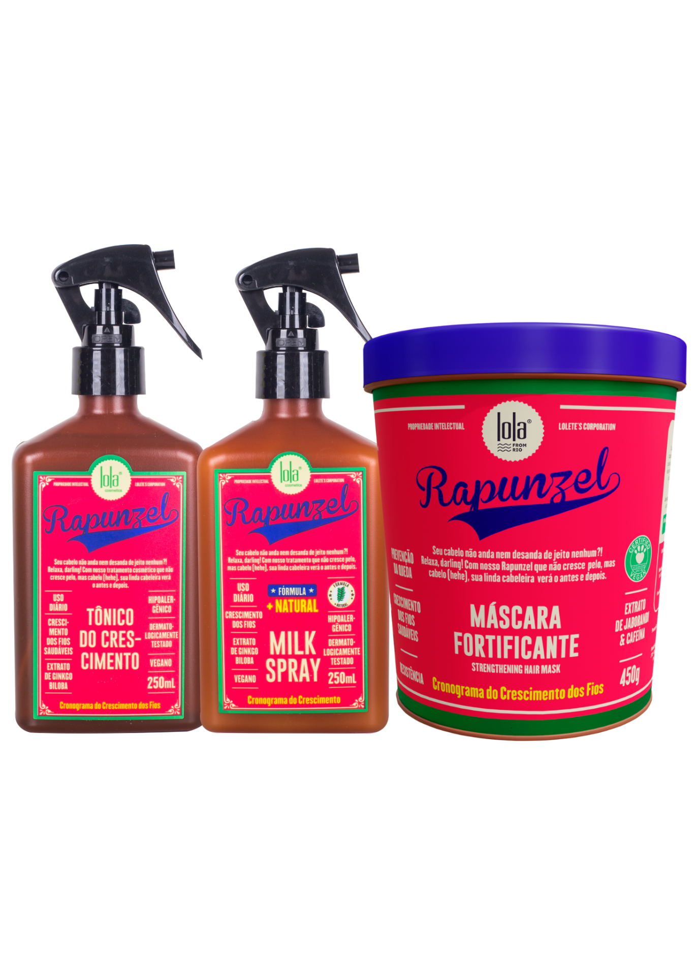 Kit Lola Rapunzel Tónico Spray 250ml + Milk Spray 250ml + Máscara 450ml