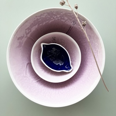 Conjunto de 3 Taças  em Lilás e cobalto