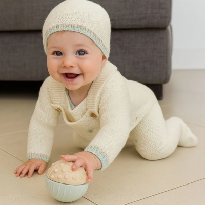 Jardineira Malha Pompons Coloridos (3 peças)