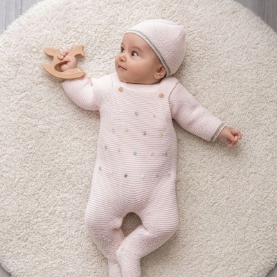 Jardineira Malha Pompons Coloridos (3 peças)