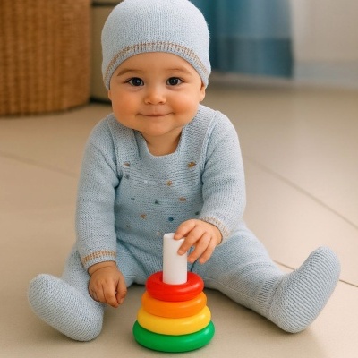 Jardineira Malha Pompons Coloridos (3 peças)