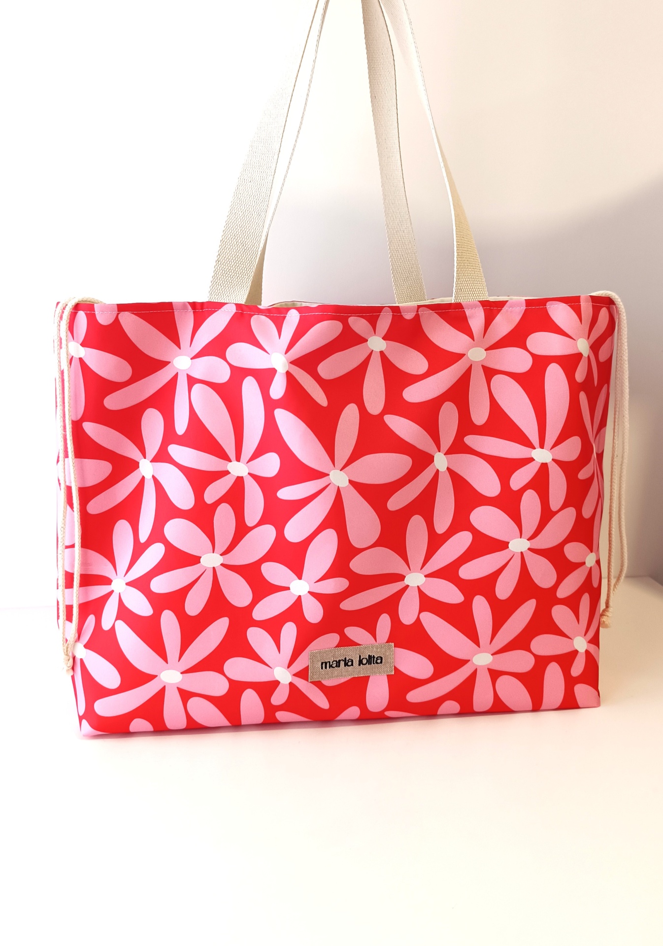 SACO DE PRAIA MALMEQUERES ROSA COM VERMELHO