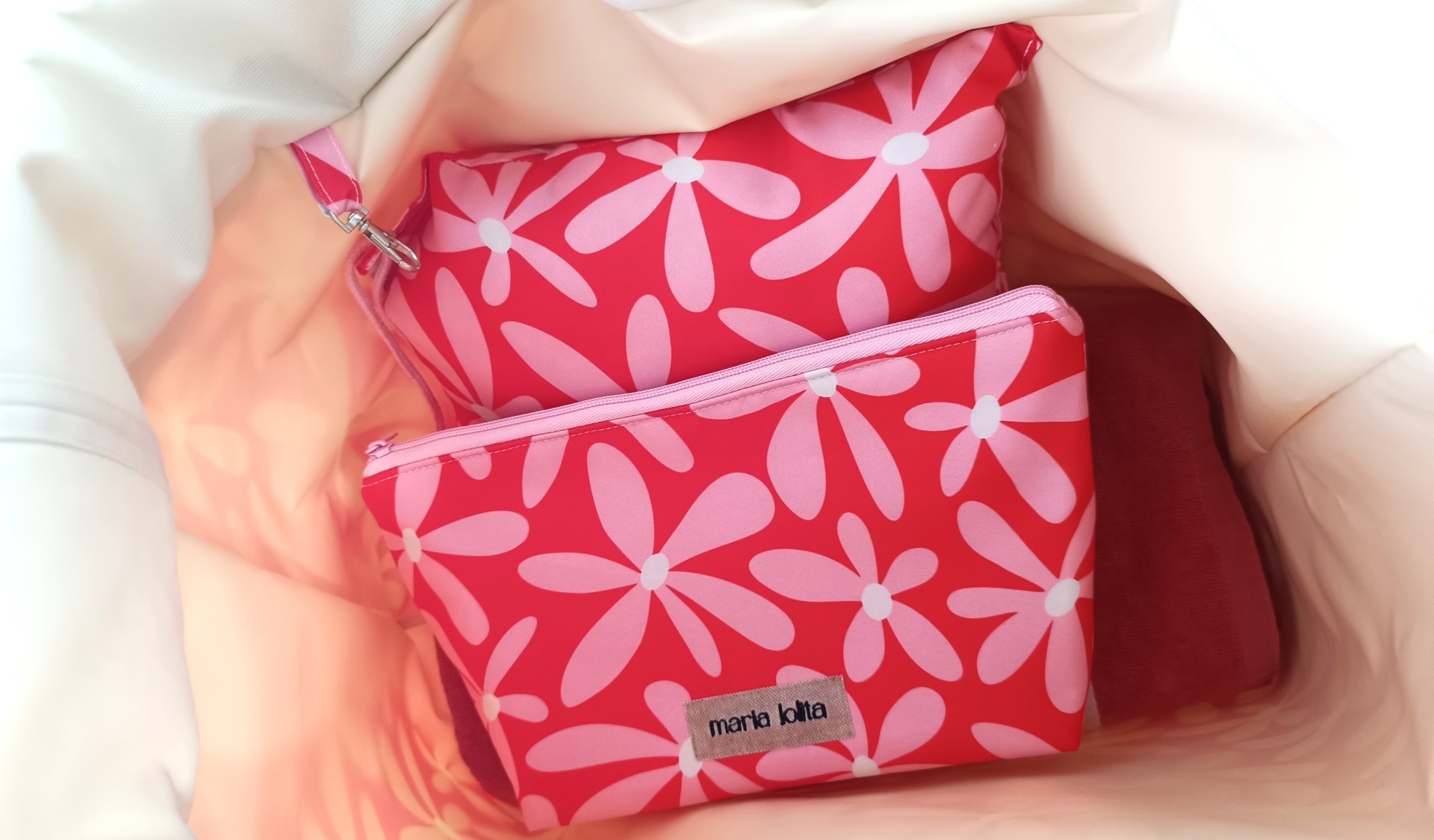 SACO DE PRAIA MALMEQUERES ROSA COM VERMELHO