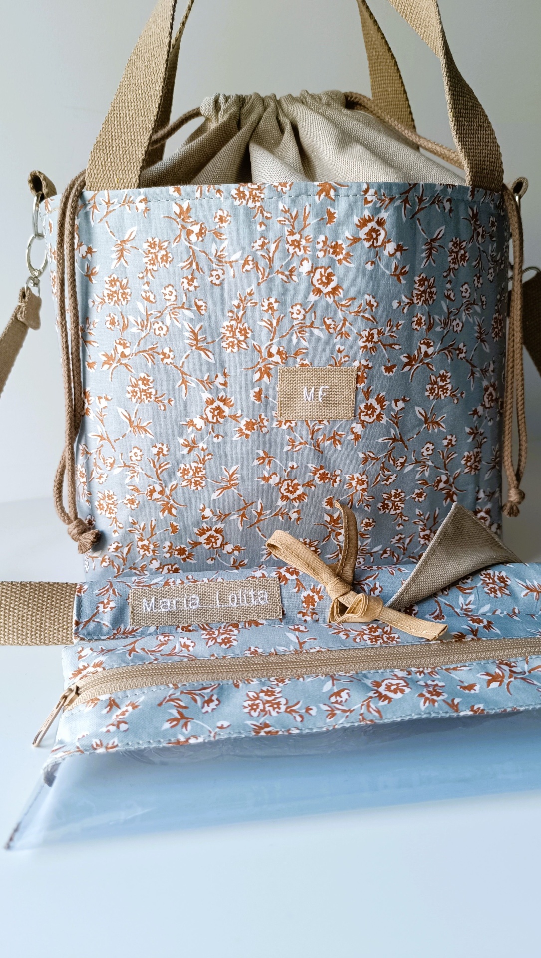 LANCHEIRA TÉRMICA AZUL CLARO COM FLORES