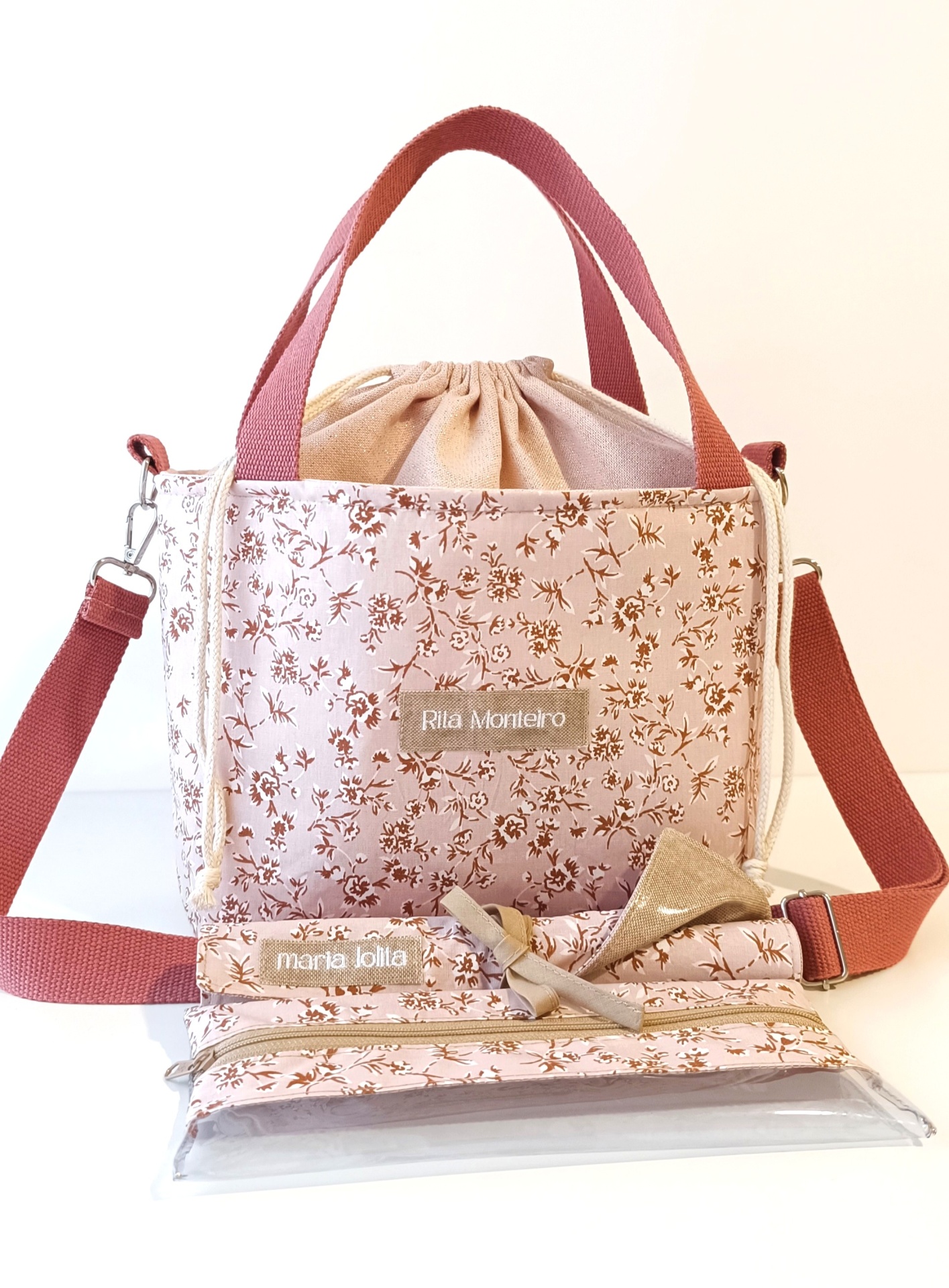 LANCHEIRA TÉRMICA ROSA COM FLORES