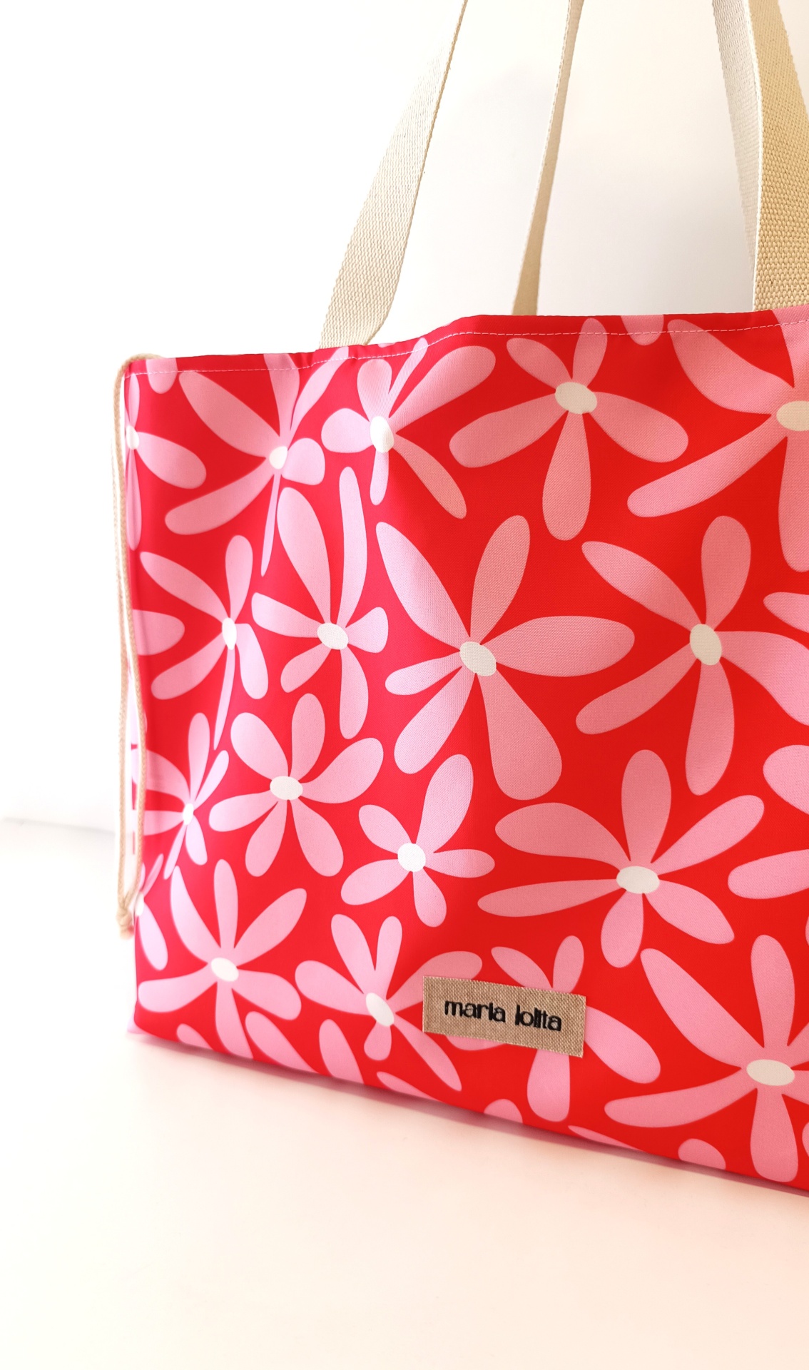 SACO DE PRAIA MALMEQUERES ROSA COM VERMELHO