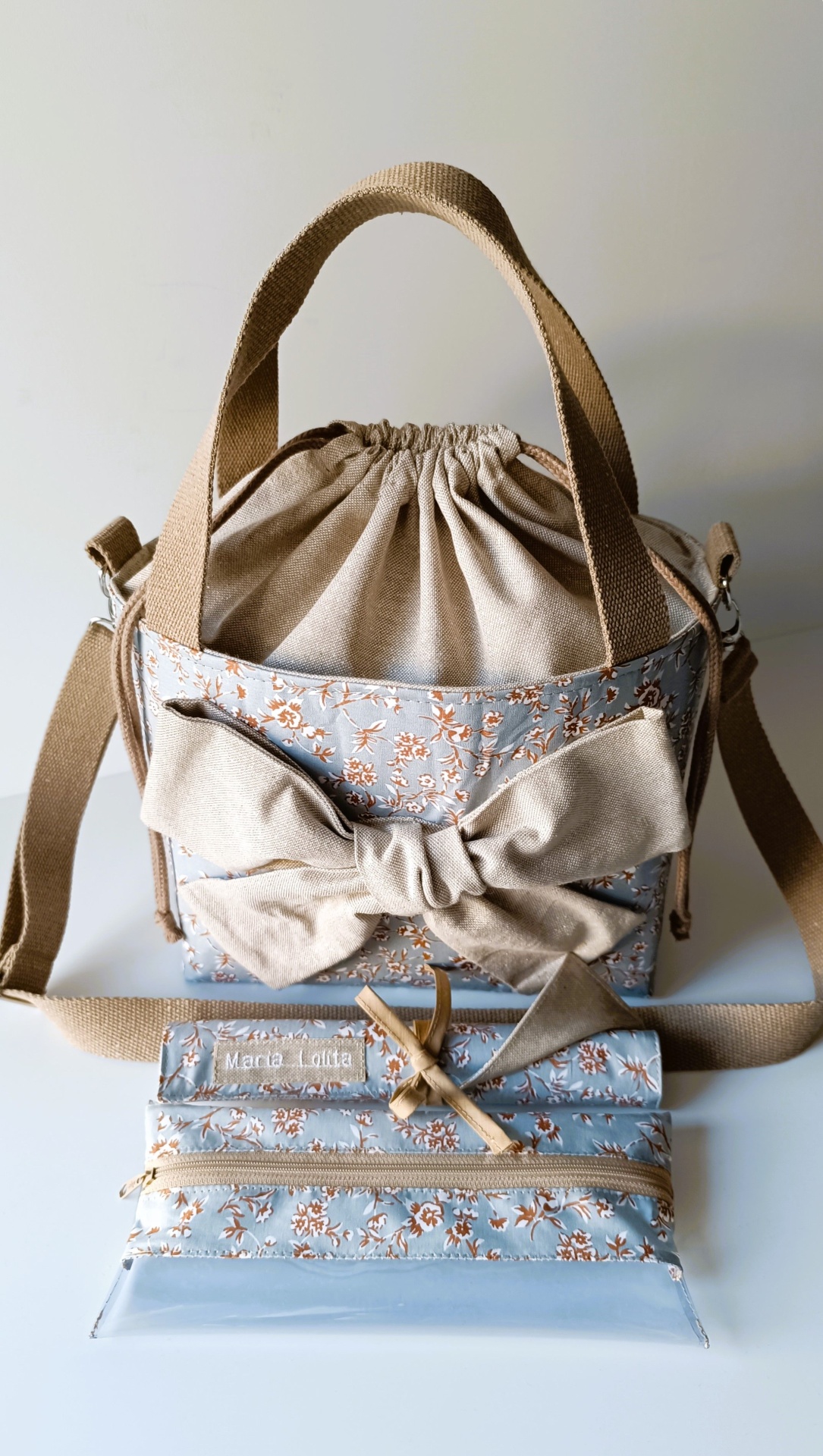 LANCHEIRA TÉRMICA AZUL CLARO COM FLORES