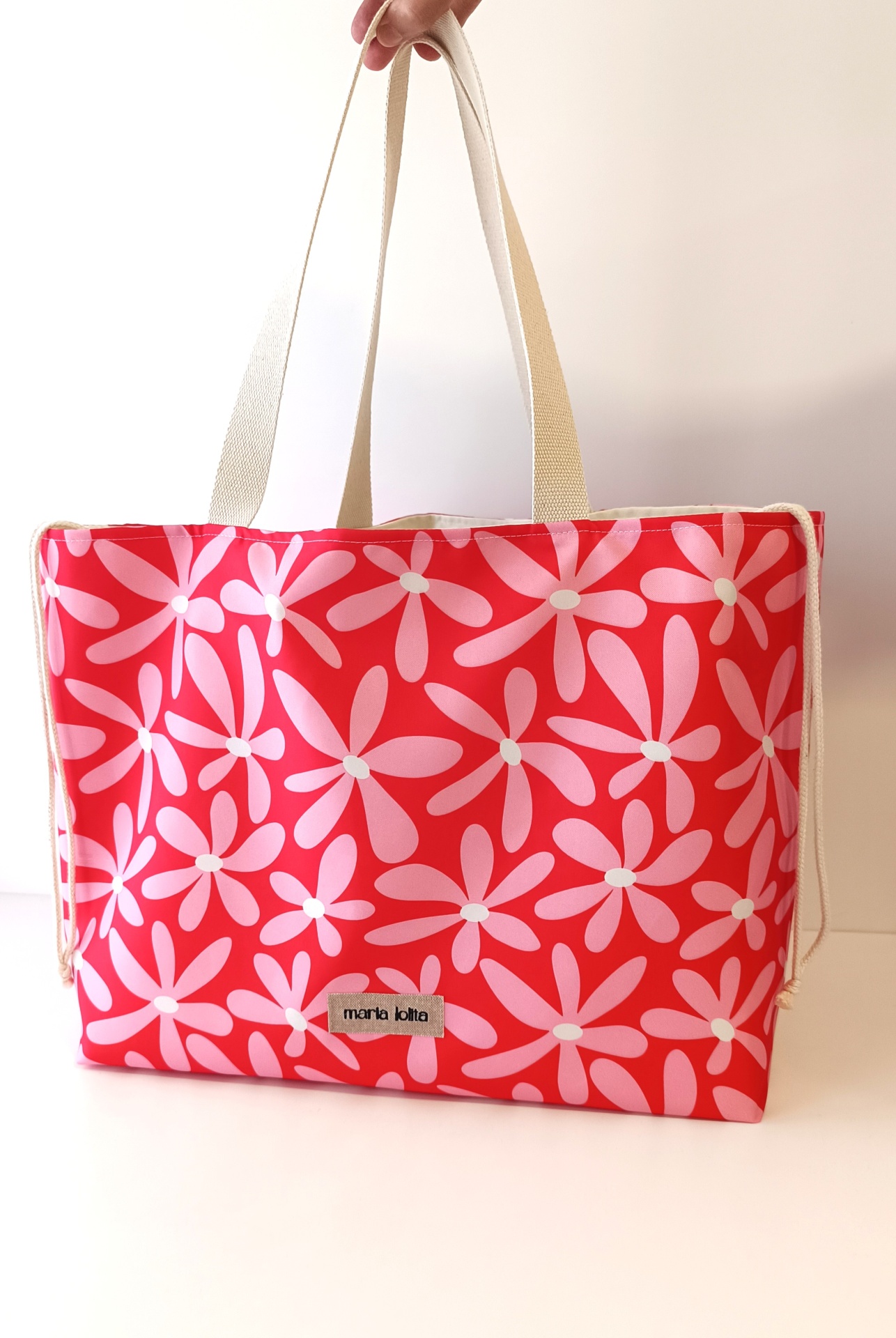 SACO DE PRAIA MALMEQUERES ROSA COM VERMELHO