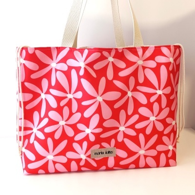 SACO DE PRAIA MALMEQUERES ROSA COM VERMELHO