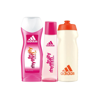 ADIDAS | Coffret Fruity Rhythm para Mulher: Eau Toilette 75ml + Gel Duche 250ml + Garrafa Adidas