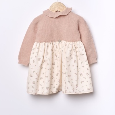 Vestido manga comprida com tecido florido