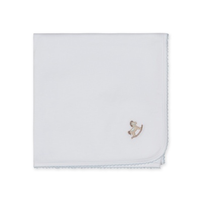 Fralda de Musselina Rocking Horse - Branco e azul