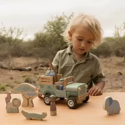 Little Dutch Carro de Safari em Madeira com Animais Safari Friends Little Dutch Carro de Safari em Madeira com Animais Safari Friends